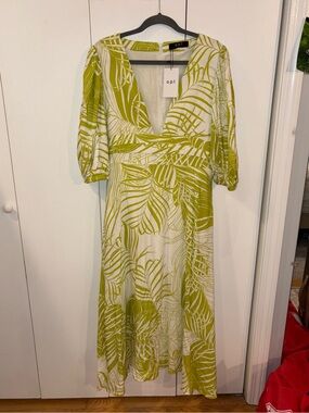 NWT O.P.T. Waltz Dress - plunging neckline - puff sleeves - Tropical Summer -XL